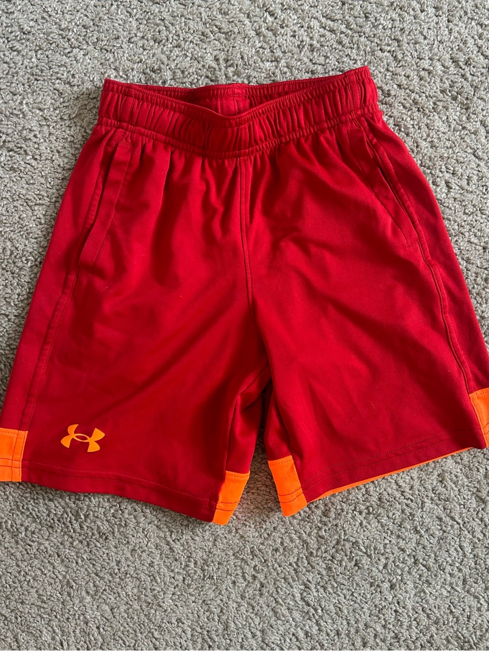 Under Armour Red Performance Shorts with Orange Trim
